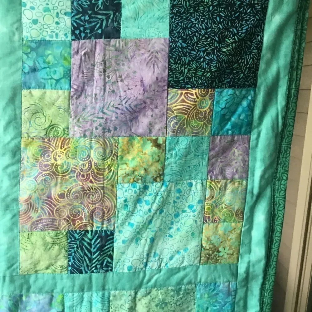 Handmade Quilt Beautiful Aqua Tones